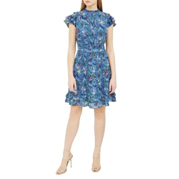 Casual Floral Print Dillards Dresses Green Alice Olivia Dresses Alice  Olivia Marta Highneck Floralprinted Mini Dress